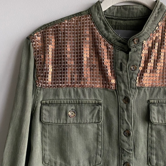 Anthropologie Army Green Denim Top - Picture 2 of 6